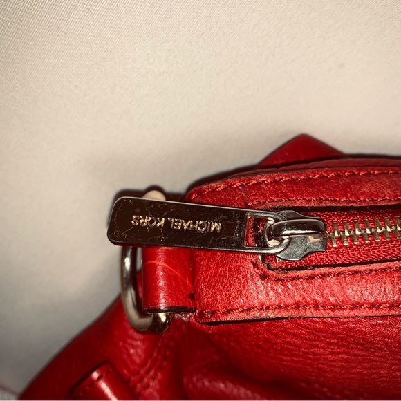 🆕 MICHAEL KORS Red Bedford Pebble Leather Satchel Shoulder Bag Medium Christmas - Picture 12 of 15